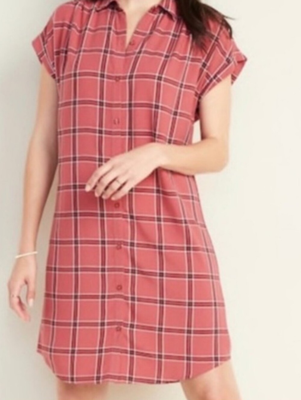 Old Navy Red Plaid Button-Up Shirt Dress Size XXL